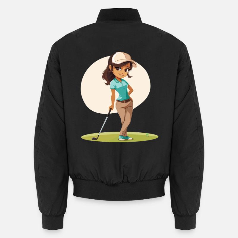 Female Golfer Comic - Unisex Bomber Jacket - black