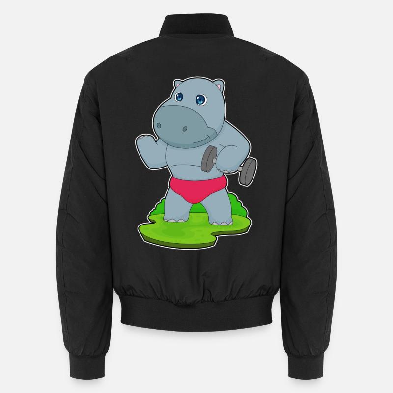 Hippopotamus Bodybuilder Dumbbell Bodybuilding Unisex Bomber Jacket