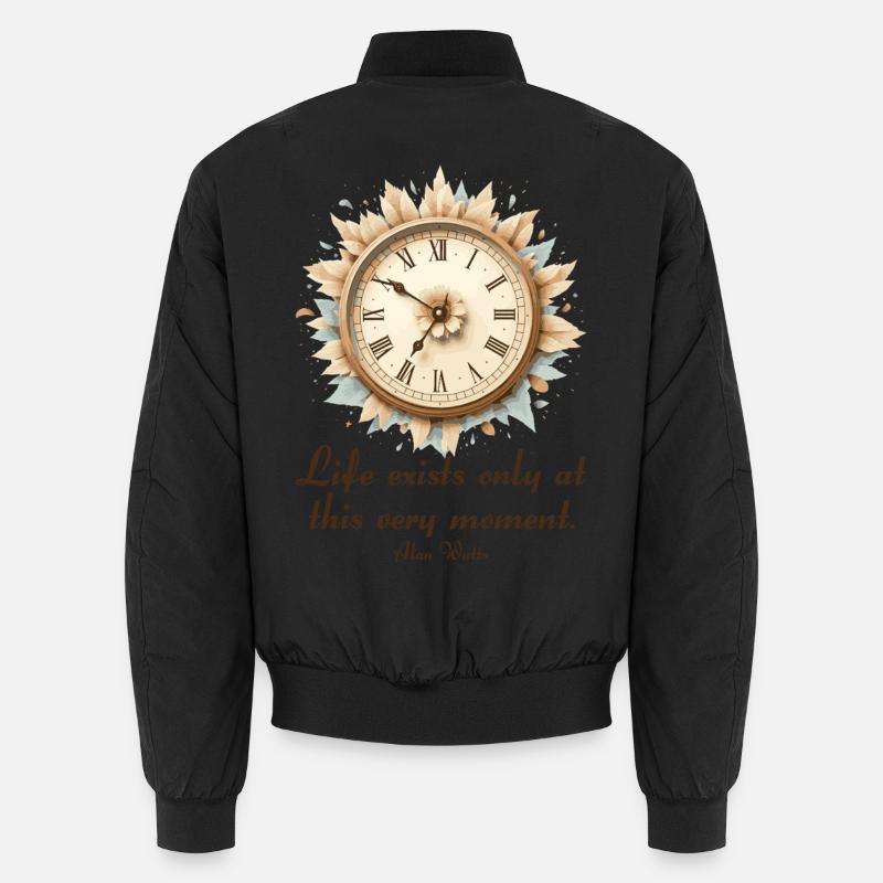 Leben im Moment Alan Watts Uhr Kunst Unisex Bomberjacke
