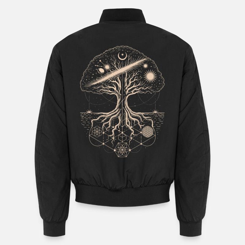 Mystischer Baum des Lebens Geometrie Kunst Unisex Bomberjacke