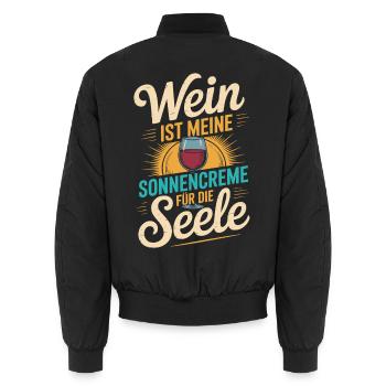 Wein als Sonnencreme der Seele - Unisex Bomberjacke - Schwarz - Hinten - AI Model Male 185 light (185cm)