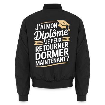 I have my diploma I can go back to sleep humor - Unisex Bomber Jacket - black - Back - AI Model Male 185 light (185cm)