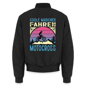 Motocross Geschenk Coole Mädchen Spruch Bikerin - Unisex Bomberjacke - Schwarz - Hinten - AI Model Male 185 light (185cm)