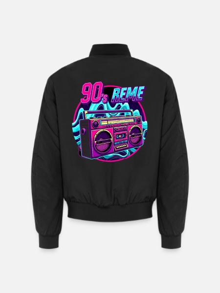 90s - Neon Boombox Retro Musik Style - Unisex Bomberjacke - Schwarz