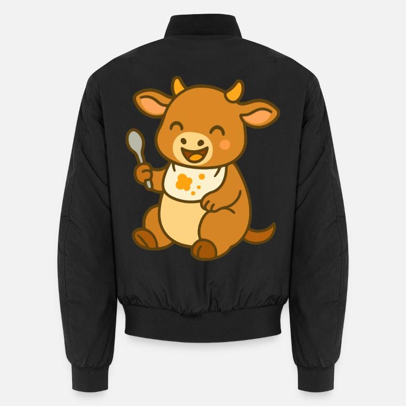 Kälbchen mit Lätzchen und Futterfreude - Unisex Bomberjacke - Schwarz