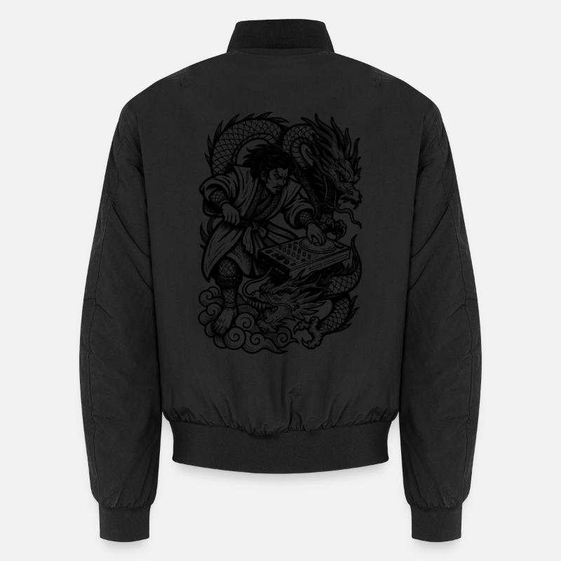 DJ Shirt: Samurai am Techno Mischpult mit Drachen Unisex Bomberjacke