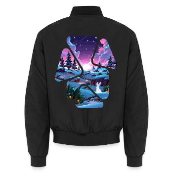 Paysage Neige Puzzle Fantaisie - Lapin blanc - Bomber unisexe - noir - Dos - AI Model Male 185 light (185cm)