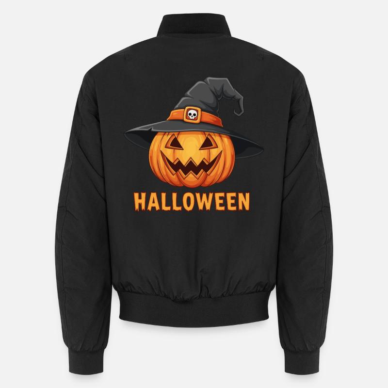 Spooky Halloween Jack-o'-lantern with witch hat Unisex Bomber Jacket