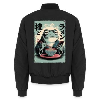 Lustiger Frosch, mürrisch, Japanische Kunst, Ramen - Unisex Bomberjacke - Schwarz - Hinten - AI Model Male 185 light (185cm)