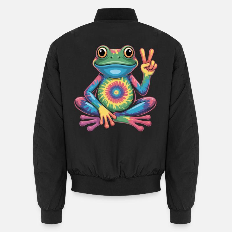 Frog Tie-Dye Hippie Peace Sign - Unisex Bomber Jacket - black