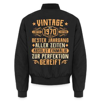 Vintage 1970 Jahrgang geboren - 55. Geburtstag - Unisex Bomberjacke - Schwarz - Hinten - AI Model Male 185 light (185cm)