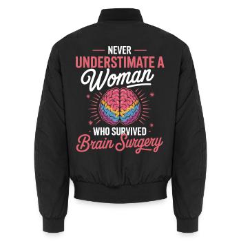 Strength of Women Brain Surgery Motif - Unisex Bomber Jacket - black - Back - AI Model Male 185 light (185cm)