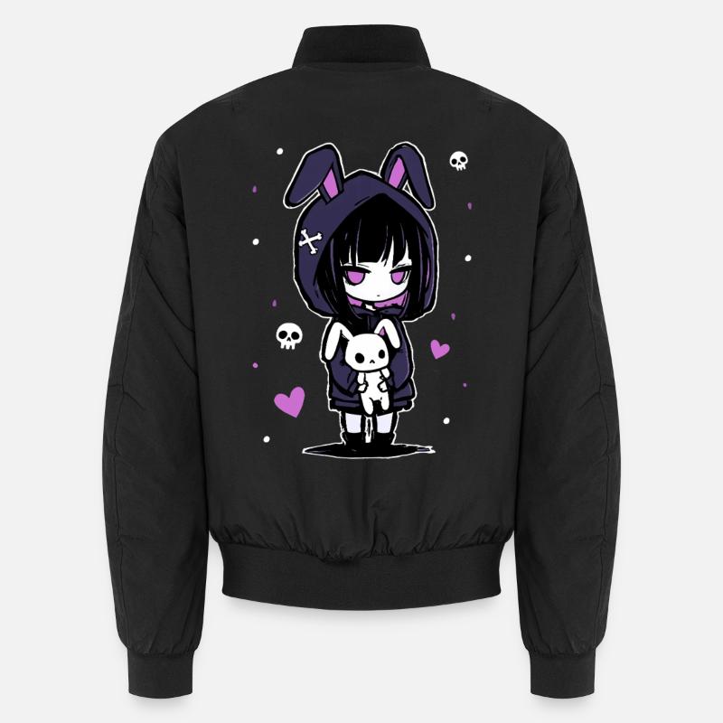 Fille d'anime gothique avec un sweat à capuche en forme de lapin et un crâne Bomber unisexe