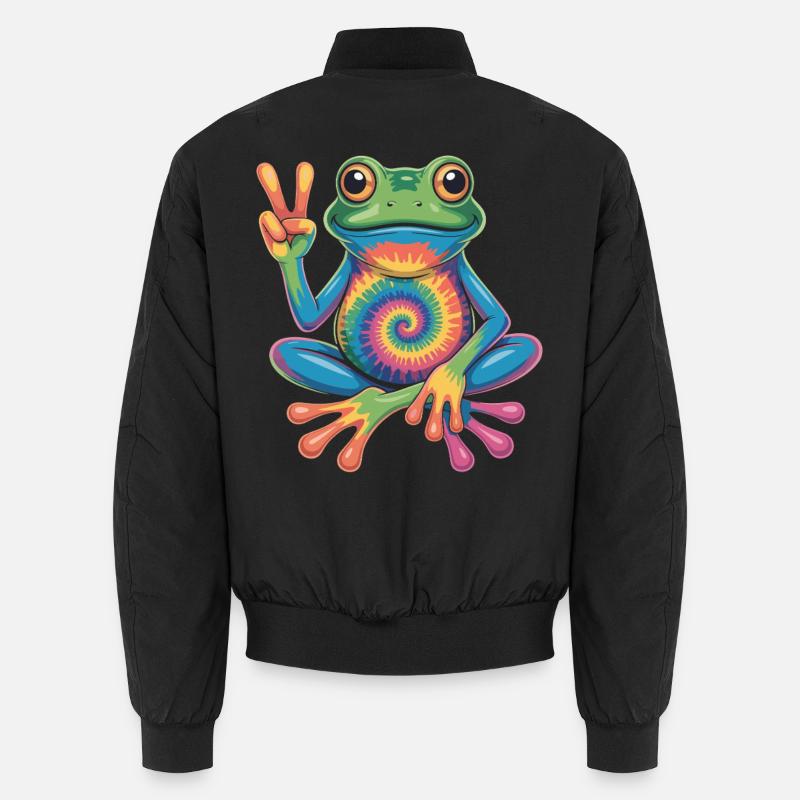 Frosch Hippie Tie-Dye Friedenszeichen - Unisex Bomberjacke - Schwarz