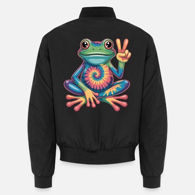 Frog Tie-Dye Hippie Peace Sign - Unisex Bomber Jacket - black