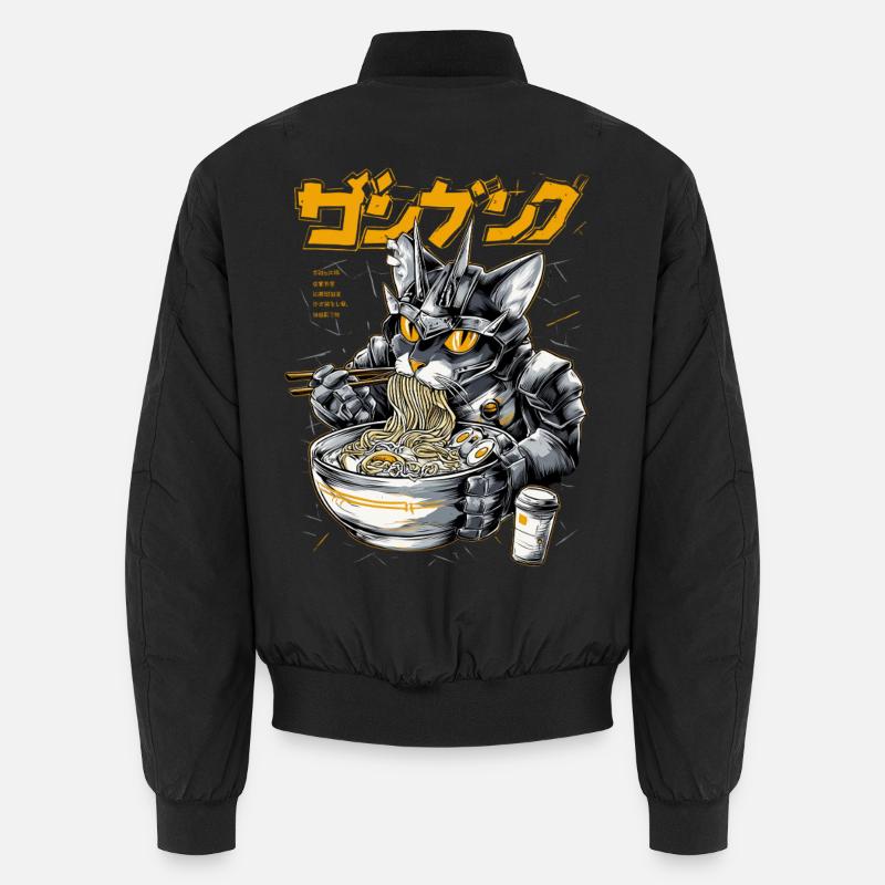 Cyber cat eating ramen - Unisex Bomber Jacket - black