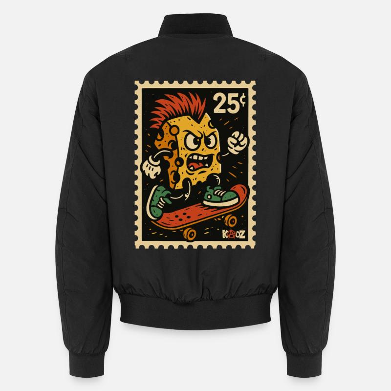 Skateboard Pizza Monster Punk Cheese - Unisex Bomber Jacket - black