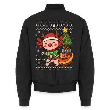 Axolotl Weihnachten – Mit Schlitten & Geschenken - Unisex Bomberjacke - Schwarz - Hinten - AI Model Male 185 light (185cm)