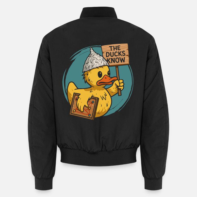 Humorous duck temple building with conspiracy Unisex Bomber Jacket