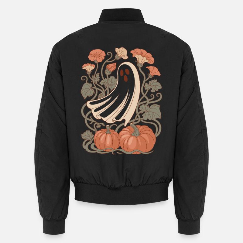 pumpkin flowers autumn ghost Halloween - Unisex Bomber Jacket - black