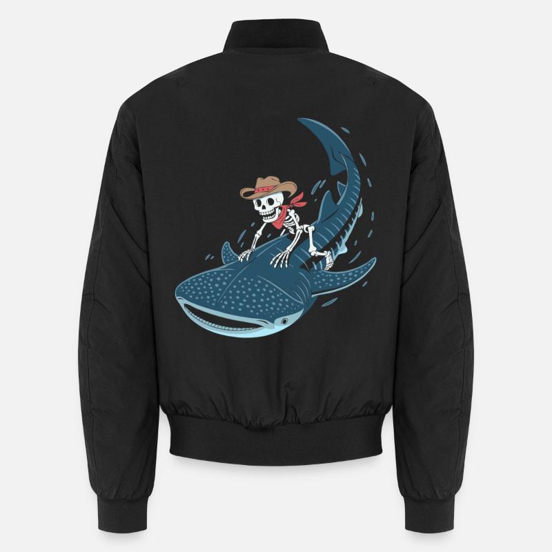 Cowboy skeleton on whale shark - Unisex Bomber Jacket - black