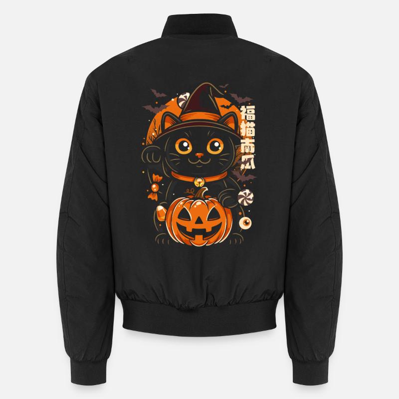 Night Cat Halloween Pumpkin Witch - Unisex Bomber Jacket - black