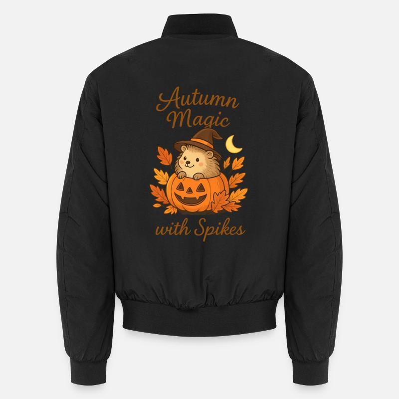 Autumn magic with spines – Sweet hedgehog in a pumpkin Unisex Bomber Jacket