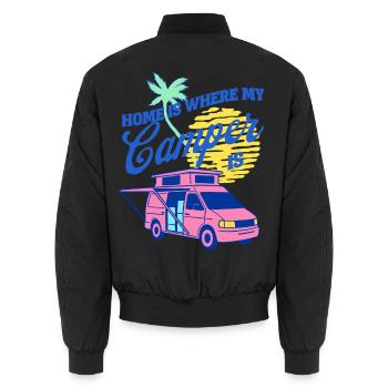 Home Is Where My Camper Is Vanlife - Unisex Bomberjacke - Schwarz - Hinten - AI Model Male 185 light (185cm)