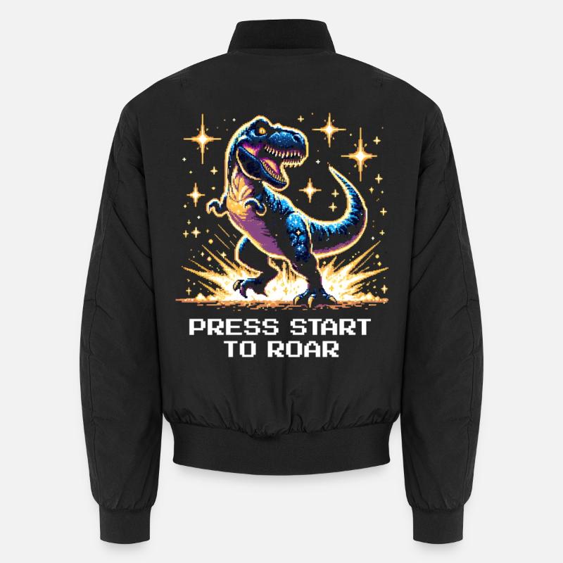 Press start to roar | Dinosaur, Retro Unisex Bomber Jacket