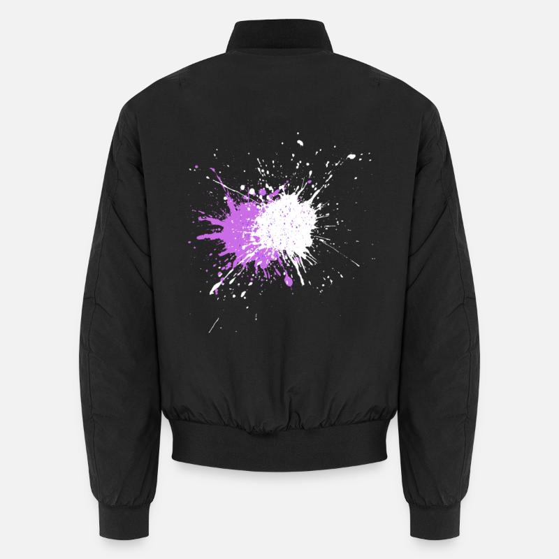 Lila Farbexplosion auf Schwarz Unisex Bomberjacke