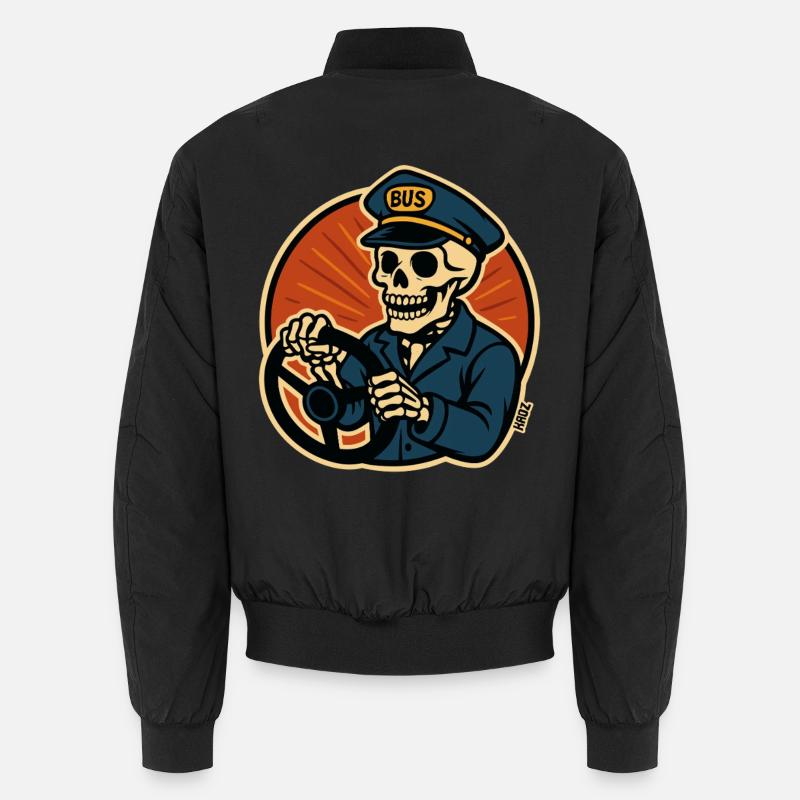 Skeleton bus driver at bus steering wheel Unisex Bomber Jacket