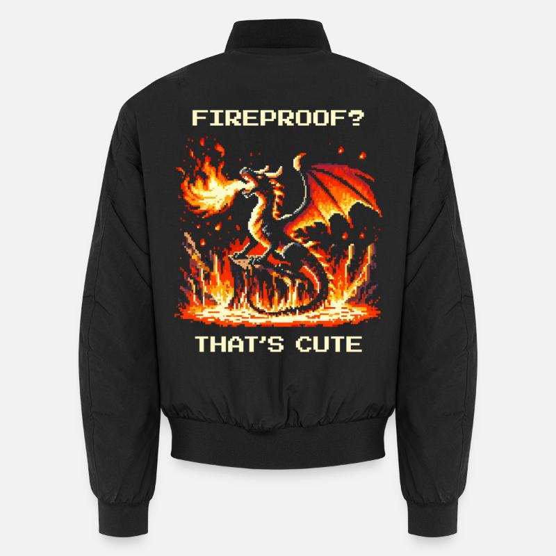 Fireproof? Cute. | Fantasy Dragon Pixel Art Unisex Bomber Jacket