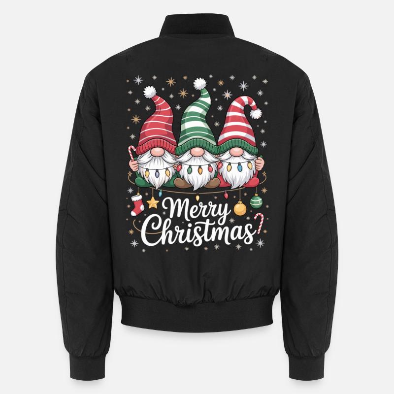 Three Gnomes with Hats - Merry Christmas Unisex Bomber Jacket