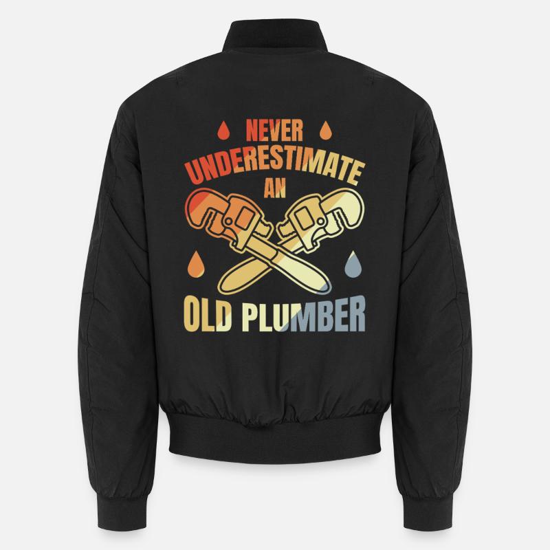 Never underestimate an old plumber Unisex Bomber Jacket