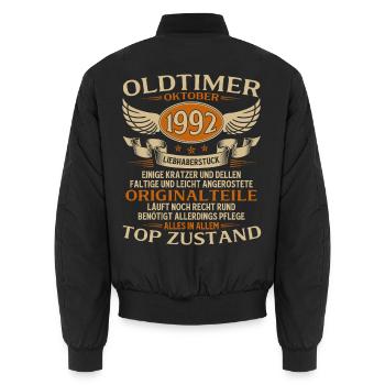 33. Geburtstag Geschenk Oldtimer Oktober 1992 - Unisex Bomberjacke - Schwarz - Hinten - AI Model Male 185 light (185cm)