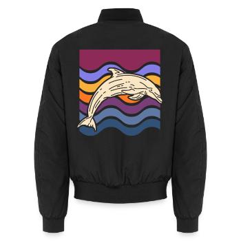 Dauphin sur des vagues colorées - Bomber unisexe - noir - Dos - AI Model Male 185 light (185cm)