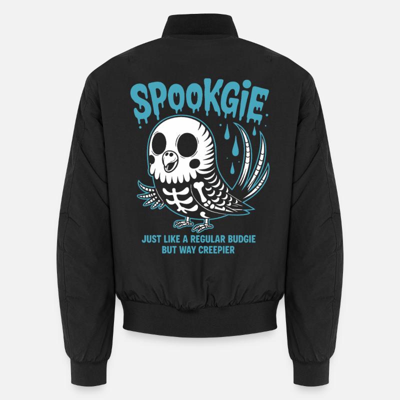 Spooky Budgie Skeleton Halloween - Unisex Bomber Jacket - black