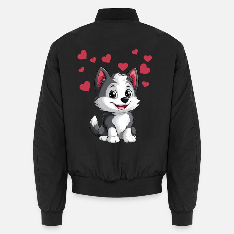 Cute husky with hearts - Unisex Bomber Jacket - black