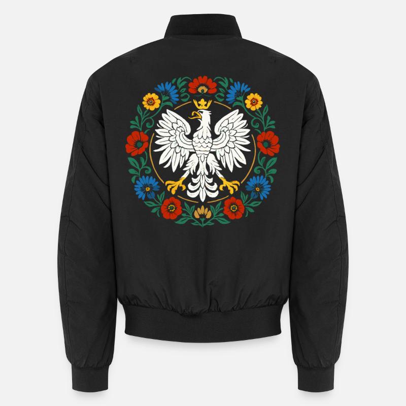 Polnischer Adler Volksemblem mit Blumen - Unisex Bomberjacke - Schwarz