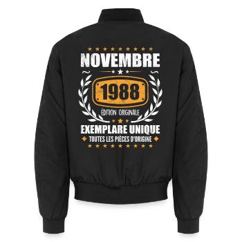 Novembre 1988 Édition Originale Vintage Novembre - Bomber unisexe - noir - Dos - AI Model Male 185 light (185cm)