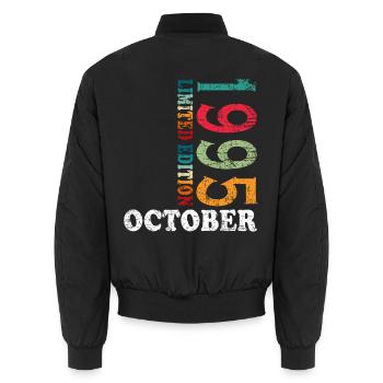 Vintage October 1995 Vintage Retro Birthday - Unisex Bomber Jacket - black - Back - AI Model Male 185 light (185cm)