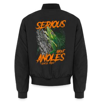 Serious About Cuban Knight Anoles Since 1980 - Unisex Bomber Jacket - black - Back - AI Model Male 185 light (185cm)