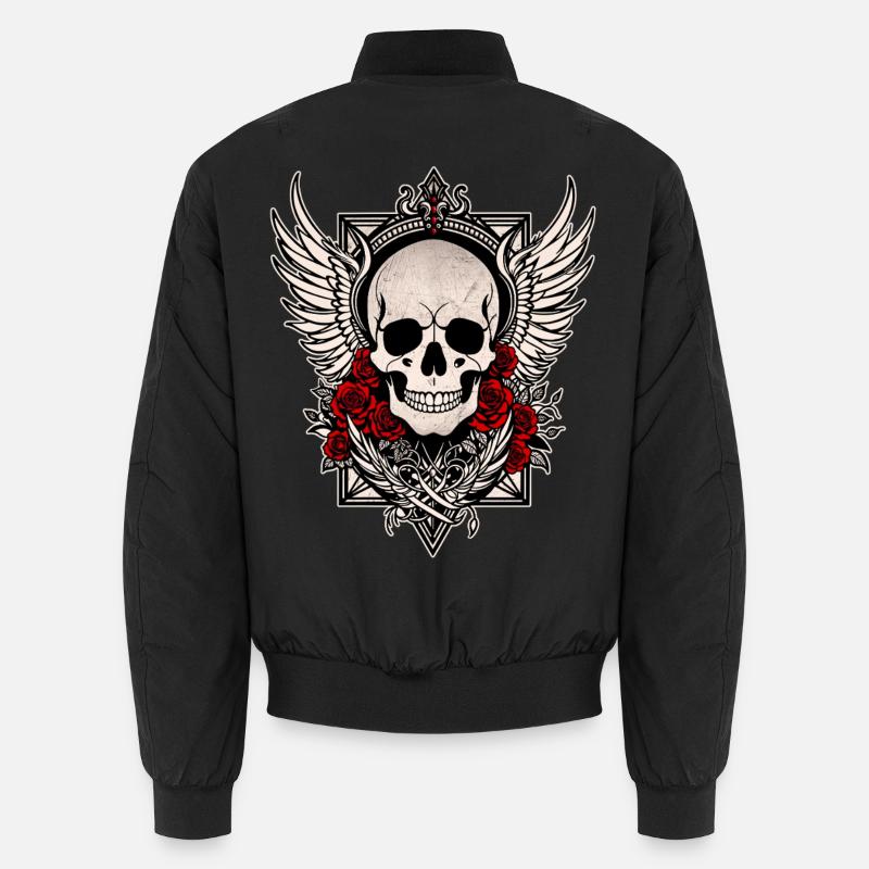 Tête de mort skull ailes d'ange roses rouges goth Bomber unisexe