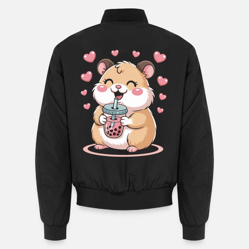 Kawaii Bubble Tee Hamster Boba Tee - Unisex Bomberjacke - Schwarz