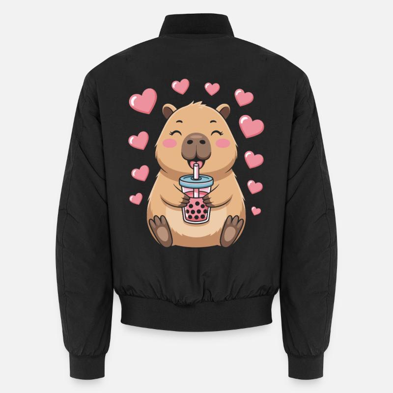 Kawaii Bubble Tea Capybara Boba Tea - Unisex Bomber Jacket - black
