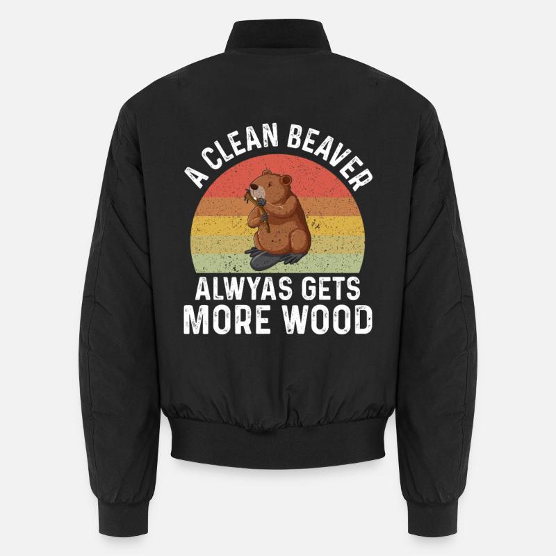 Biber mit Holz Humor Retro-Print Unisex Bomberjacke