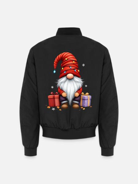 Weihnachtswichtel Mit Lichterkette Und Geschenken - Unisex Bomberjacke - Schwarz