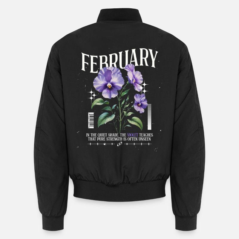 February Violet Birth Flower - Unisex Bomber Jacket - black