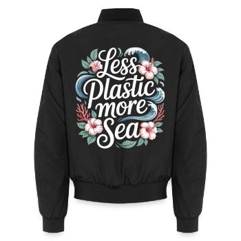 Moins de plastique, plus de mer – Design environnemental, Fleurs - Bomber unisexe - noir - Dos - AI Model Male 185 light (185cm)