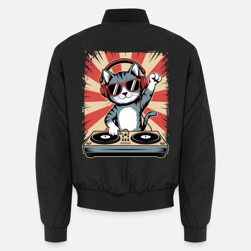 Cat DJ Sunglasses - Unisex Bomber Jacket - black